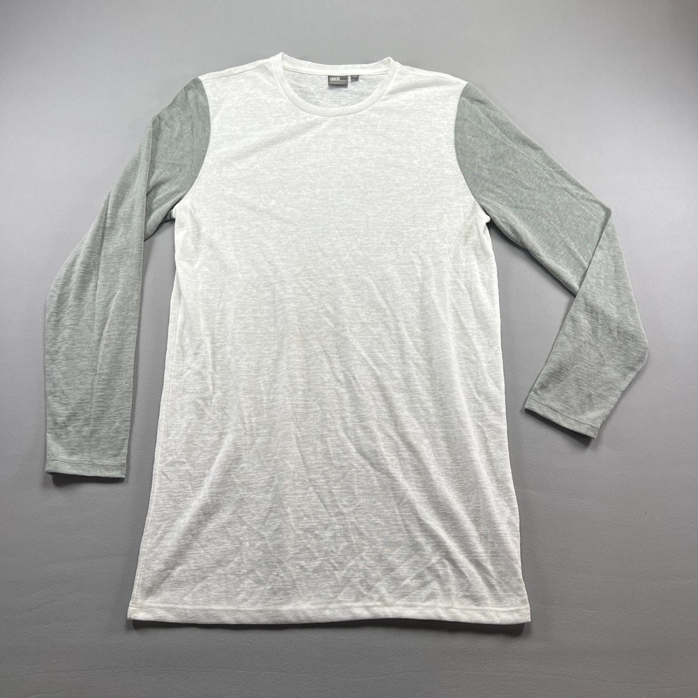Asos T Shirt Mens XL White Gray Long Sleeve Crew Neck Casual Wear Pullover